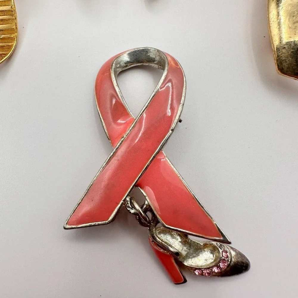 Vintage‎ 90s Awareness Ribbon Enamel Gold Tone Brooch Pins Set Classic Jewelry